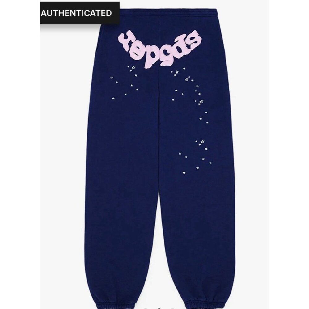 Sp5der Unisex Men’s Women’s Navy Blue Pink Sweatpants Xs